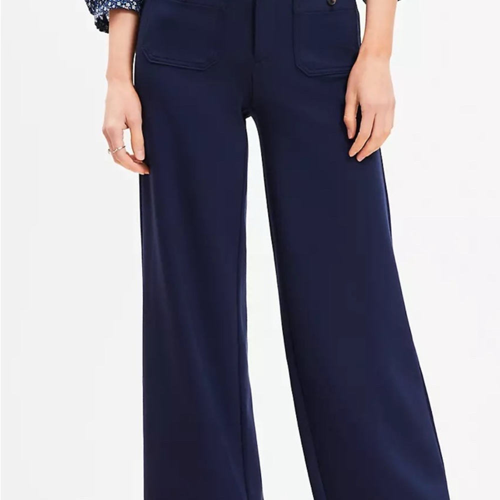 LOFT Navy Palmer Wide Leg Pants - Picture 2 of 8